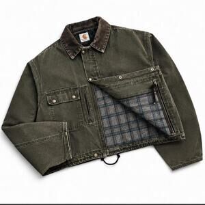 Carhartt Detroit MOS Crop Boxy Blanket Lined Duck Canvas Jacket us sz M Blue
